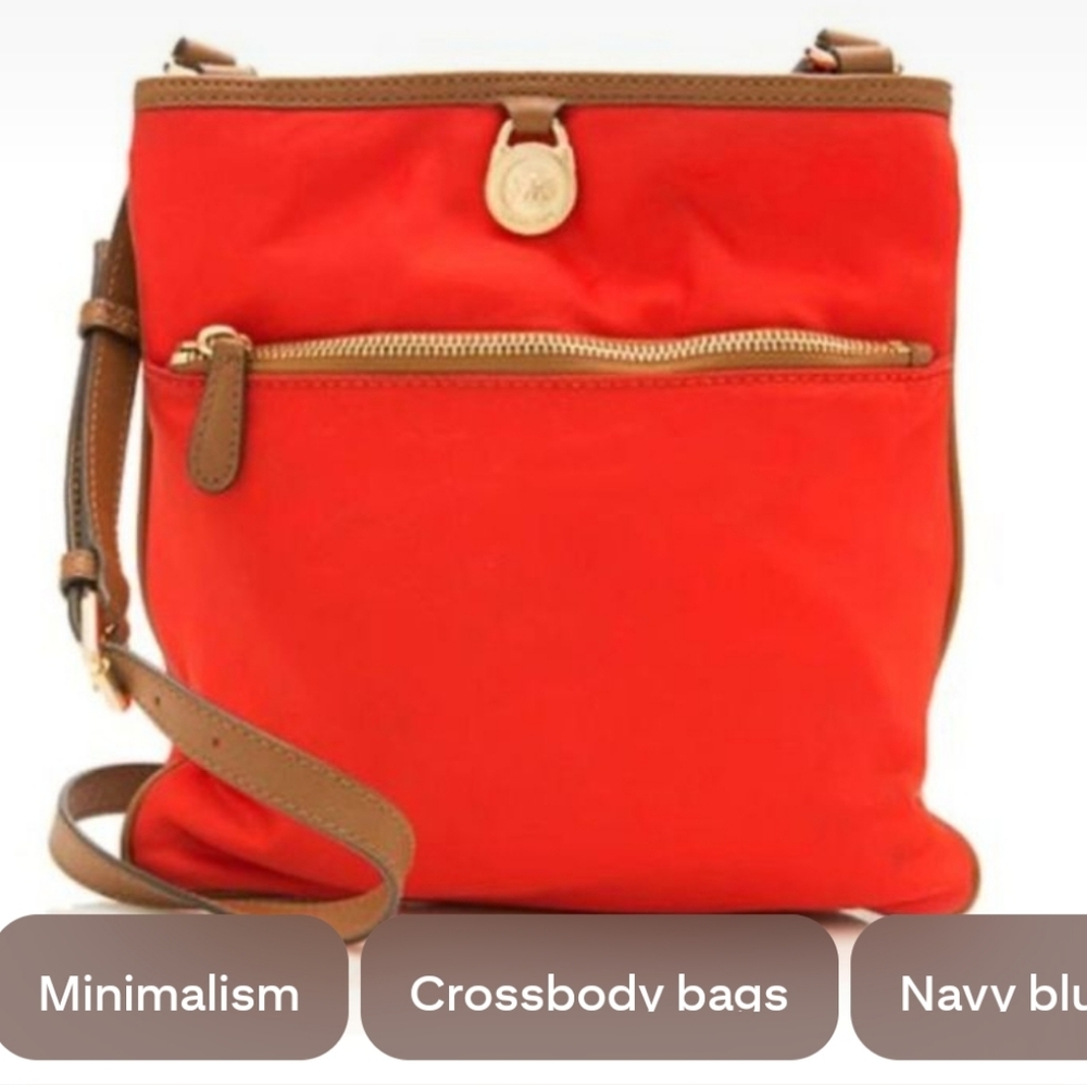 Michael Kors Long Strap Cross Body Red-Orange with Gold Accents Nylon - Picture 2 of 9